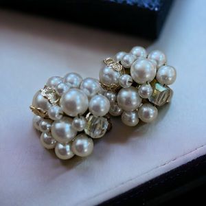 Vintage Faux Pearl Ivory cluster Beaded Clip on earrings Japan MCM